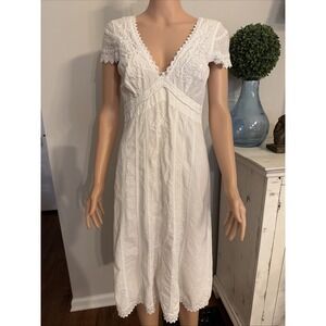 Giocam White SZ Small Knee Length Embroidered Croquet Dress Cottagecore Prairie